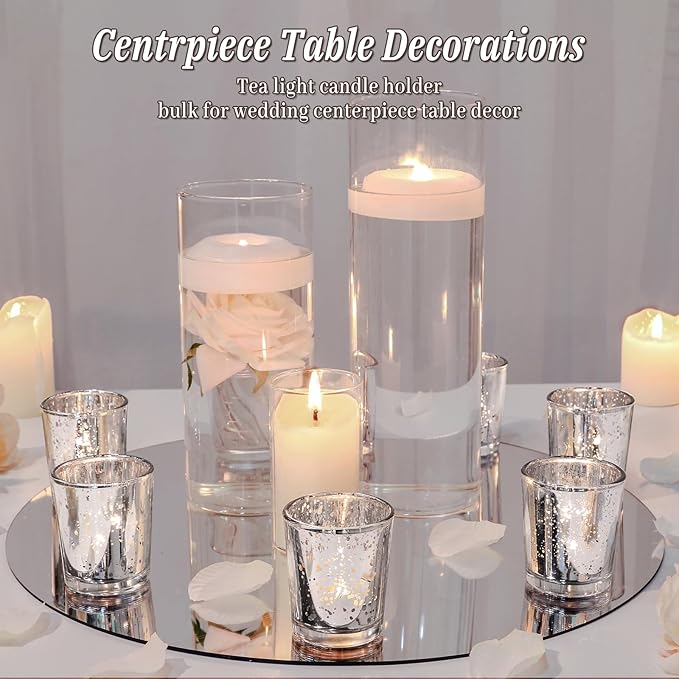 Votive Candle Holders Set of 24, Speckled Mercury Silver Candle Holders for Wedding Centerpiece Table Decorations, Tealight Candle Holder for Party Bridal Shower Decor, Home Decor