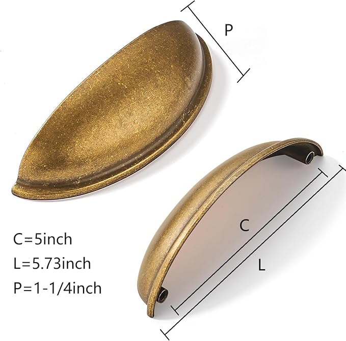 khtumeware 10 Pack 5" Antique Brass Drawer Pulls Cabinet Cup Pulls Vintage Kitchen Hardware Cabinet Handles Drawer Handles Knobs 5 inch Hole Center