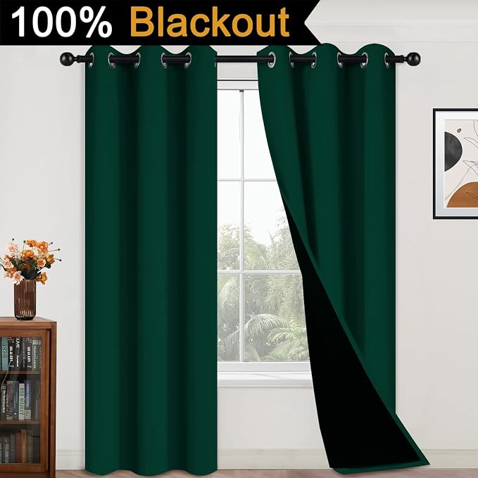 Yakamok Dark Green 100% Blackout Curtains 84 Inches Long 42" Wide 2 Panels | - Image 2