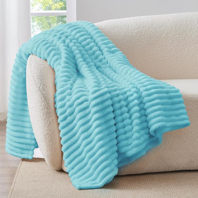 BEDELITE Ribbed Twin Blanket for Couch & Bed, Sky Blue, Warm Yet Lightweight - Image 2
