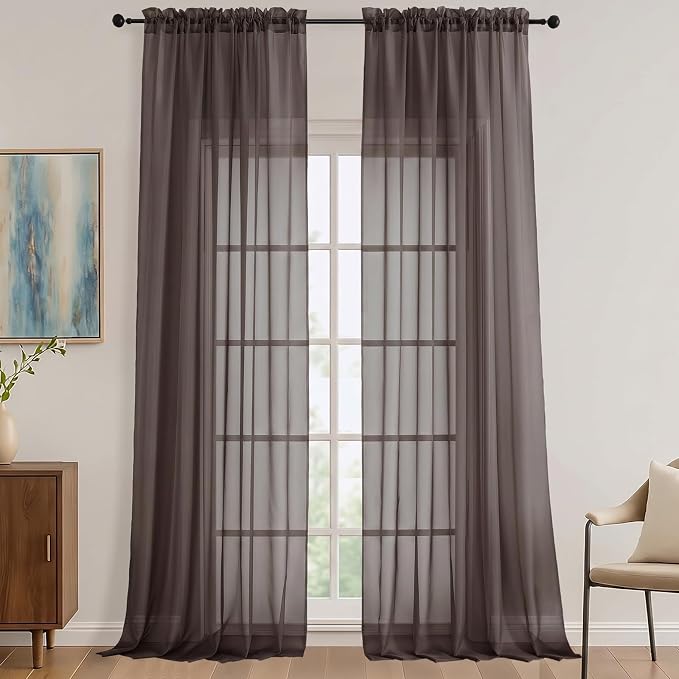 Chocolate Sheer Curtains 120 Inches Long 2 Panels Set, 59 Inch Extra Wide Soft by OVZME