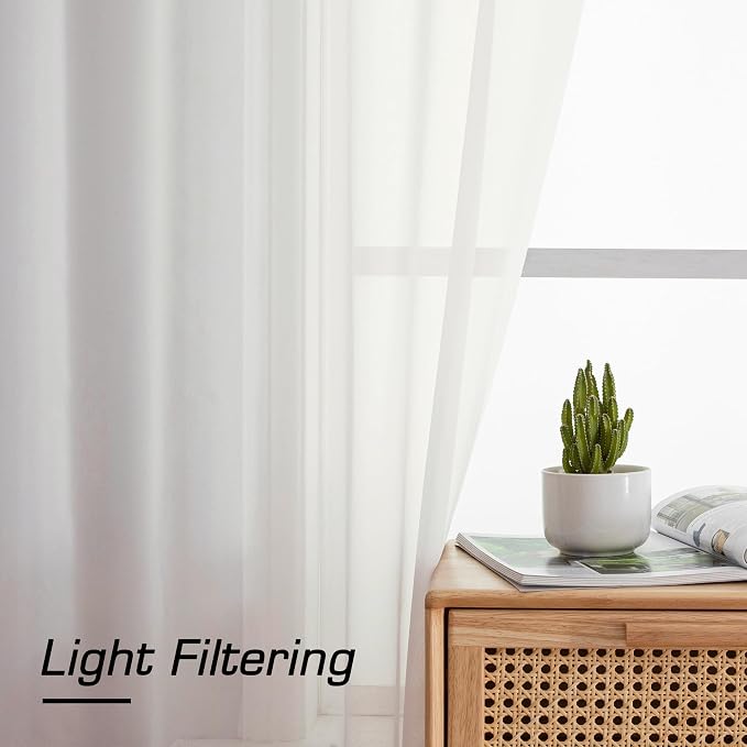 Short Sheer Curtains 30 Inches 2 Panels Set, Kitchen Tiers Light Filtering Rod - Image 5
