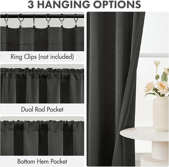 MIULEE 4 Panel Set Short Bedroom Blackout Curtains 54 Inch Long Dark Grey | - Image 2