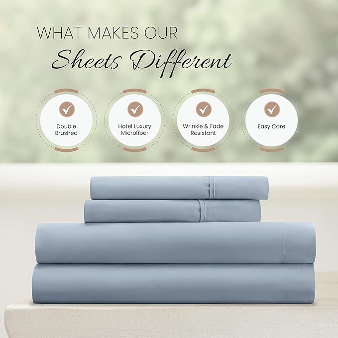 Linen Market Double-Brushed Microfiber California King Sheet Set 4 Piece – Oeko-TEX Certified Ultra Soft & Wrinkle-Free - 16" Deep Pocket Sheets Easy Care Cal-King Size - Light Blue