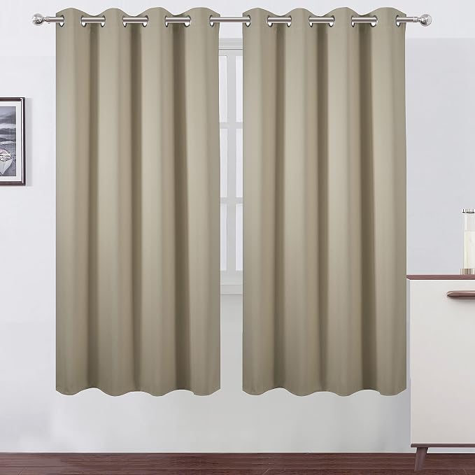 Beige Thermal Blackout Curtains/52 x 72 Inch/Set of 2 Panels Room Darkening by Lemomo