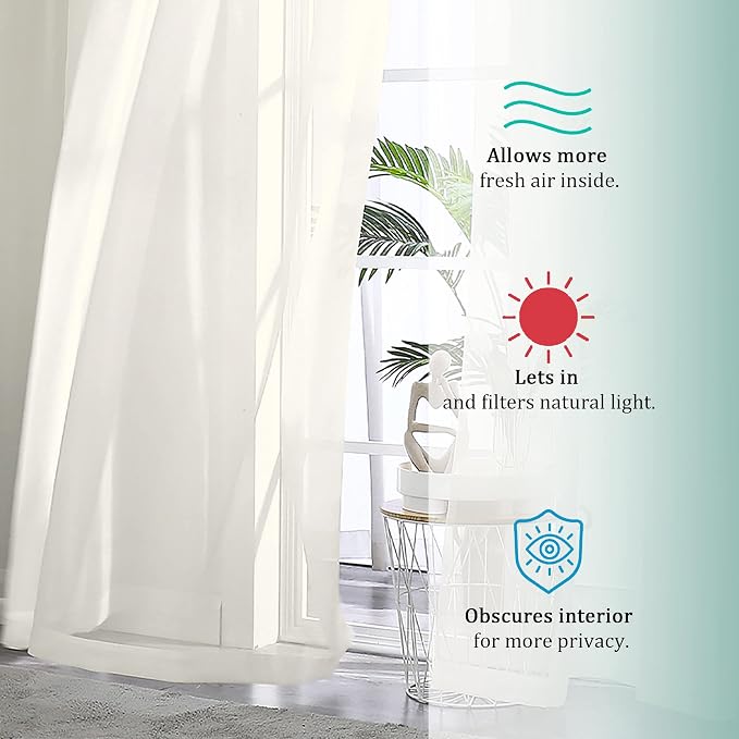 Ivory Sheer Curtains 90 Inches Long 2 Panels - Image 7