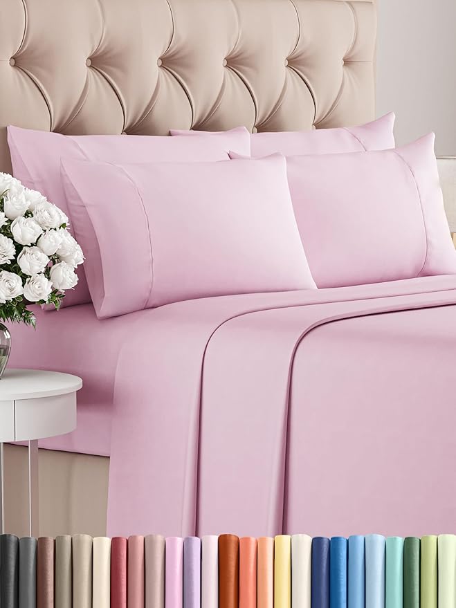 Queen 6 Piece Sheet Set - Comfy Breathable & Cooling - Ultra-Soft Hotel Luxury Bedding Set w/ 8-16 Inch Deep Pockets - 1 Flat & 1 Fitted Sheet & 4 Pillowcases - Wrinkle Free & Easy Care - Light Pink