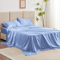 Love's cabin Full Size Satin Sheet Sets - 4 Piece Sky Blue Silky Sheet Set Full with Deep Pocket, Luxury Silk Feel Bed Sheets Full Bedding Set (1 Flat Sheet,1 Fitted Sheet,2 Pillow Cases)