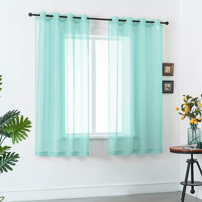 DUALIFE Aqua Voile Sheer Curtains Grommet,Look Semi Sheer Windows Panels,Elegant Solid Color Touch Soft Drapes, 52X45 Inch for Living Room Bedroom,Set of 2 Panels