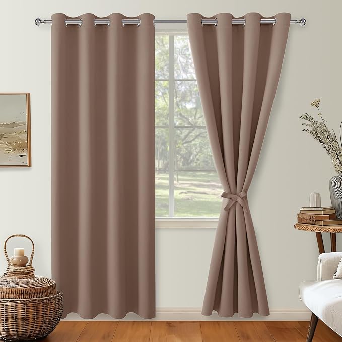 Blackout Curtains for Bedroom, Cappuccino, 52 x 96 Inch, 2 Panels | Thermal by Hiasan