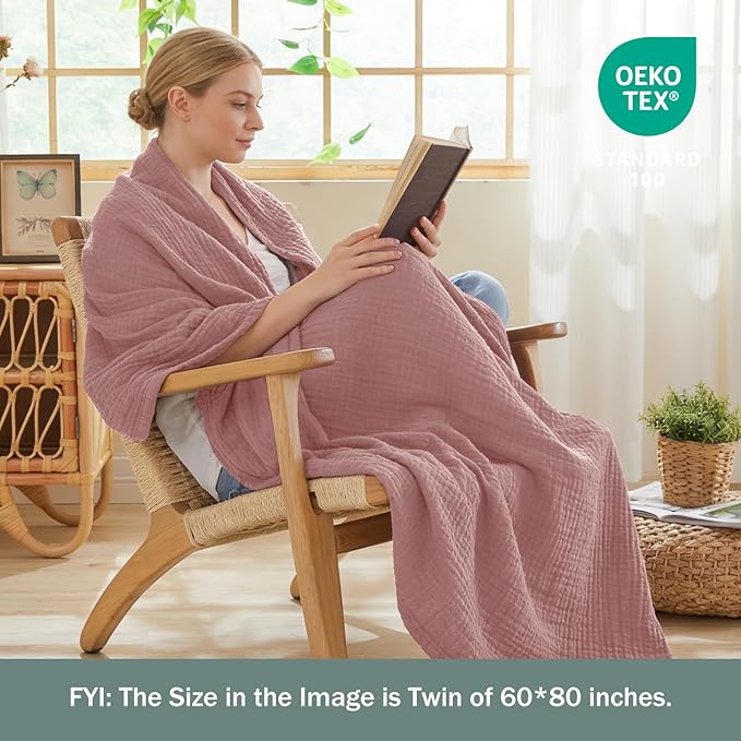 EMME Muslin Blankets for Adults Throw Blanket for Couch Breathable Gauze Soft - Image 3