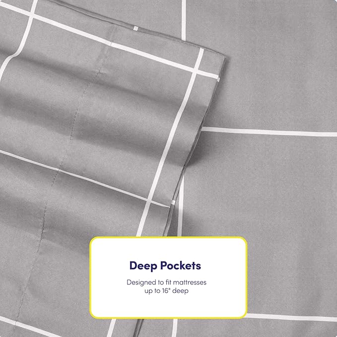 Twin Size Bed Sheets - 4 Piece 1500 Supreme Collection Fine Brushed Microfiber Deep Pocket Twin Sheet Set Bedding - 1 EXTRA PILLOW CASES, GREAT VALUE, Twin, Window Pane Gray