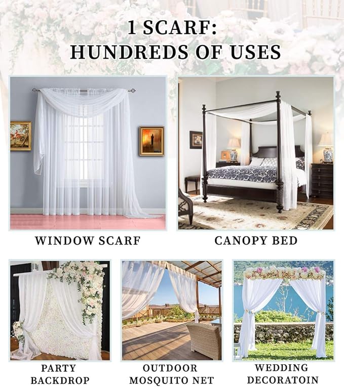 Warm Home Designs 30 Feet Long Gray Silver Window Scarf. These XXL Length Valance Window Scarves 54 X 360 Inches in Size. Great as Bed Canopy or Wedding Arch Draping Fabric. AM Silver 360"