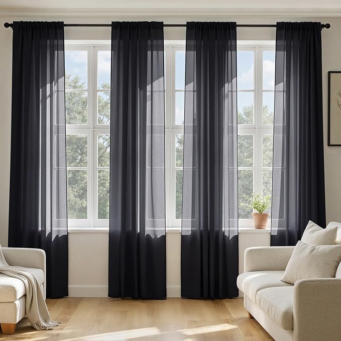MIULEE Black Sheer Curtains 72 Inches Long 4 Panels 54 x 72 Inches | Light by MIULEE