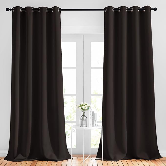 NICETOWN Blackout Curtains Grommet 2 Panels Toffee Brown Drapes 95 Inches Long