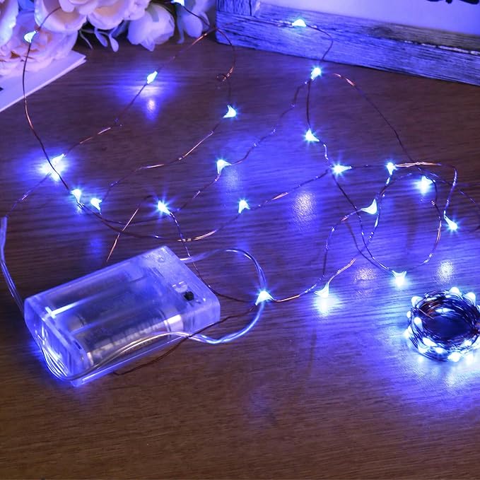 Sanniu Led Fairy Lights Battery Operated, 4 Packs Mini Battery Powered Copper Wire Starry String Lights for Christmas, Parties, Wedding, Bedroom, Patio, Indoor, Home Decoration (5m/16ft Blue)