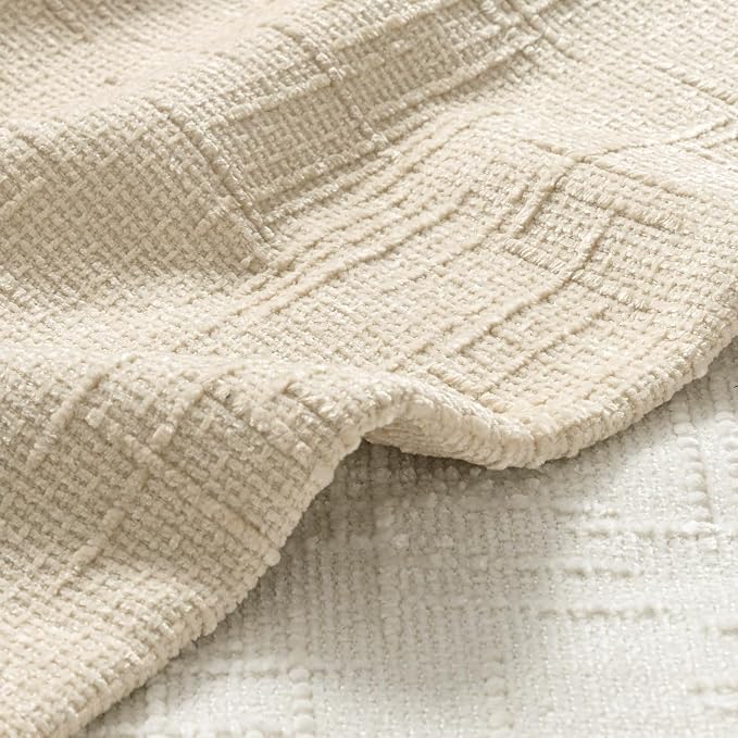 MIULEE Chenille Textured Euro Throw Pillow Covers Beige 22x22 Set of 2 | Slubby - Image 2