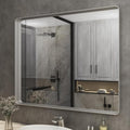 ISKM Silver Metal Framed Bathroom Mirror, 40 x 32 Inch Brushed Silver Vanity Mirror for Wall Round Corner Rectangle Modern Mirror Wall Mounted Hangs Horizontal or Vertical