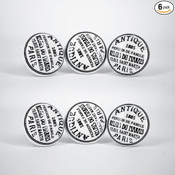 Handmade Black & White Ceramic Stone Cabinet Knobs,Vintage Decorative Drawer Pulls for Trendy Cabinets,Modern Dressers & Cupboards, Knobs for Kitchen & Furniture-Set of 6