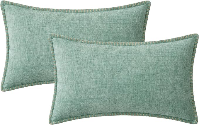 MIULEE Decorative Lumbar Throw Pillow Covers 12x20 Inch Aqua Green 2 Pack | - Image 6