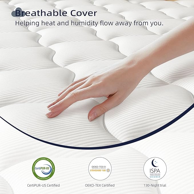 Queen Mattress 10 Inch - Hybrid Mattress Bed in a Box, Medium Firm Support, Pressure & Pain Relief for All Sleepers, CertiPUR-US Certified, Fiberglass-free, Reinforced Edge Support, Motion Isolation