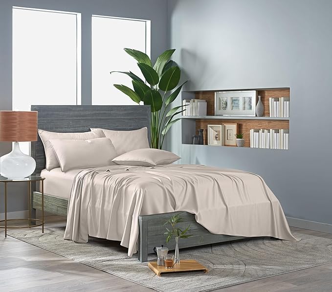 Pure Bamboo Twin XL Sheets, Genuine 100% Organic Viscose Derived from Bamboo Bed Sheet Set, Luxuriously Soft & Cooling, Double Stitching, Lifetime Quality Promise (Twin XL, Creme)