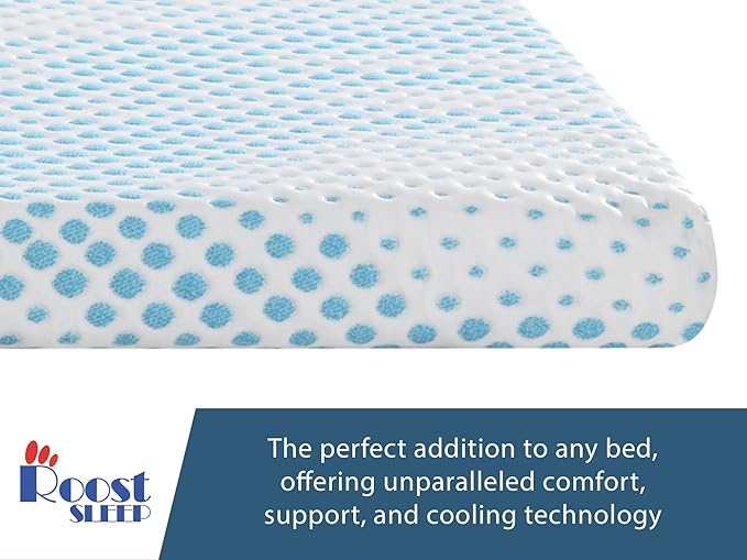 Roost Sleep Cool Cloud Supreme 3 Inch Gel Memory Foam Queen Mattress Topper – Cooling, Ventilated Design for Back and Pressure Relief