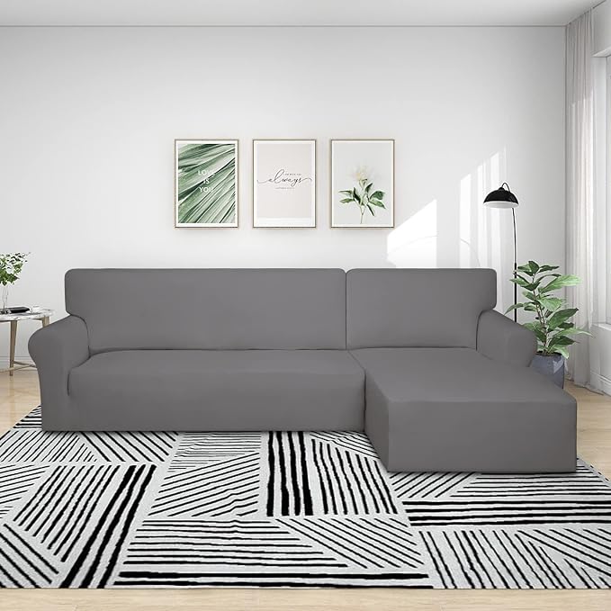 PureFit Stretch Sectional Couch Covers 2 pcs Non Slip L Shape Sofa Cover - Image 2