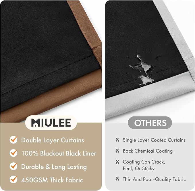 MIULEE Mocha Brown 100% Blackout Curtains - Image 4