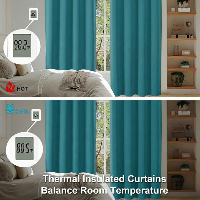 Simplebrand Ava Teal Short 36 Inches Blackout Curtain 2 Panels Set, Half Window - Image 6