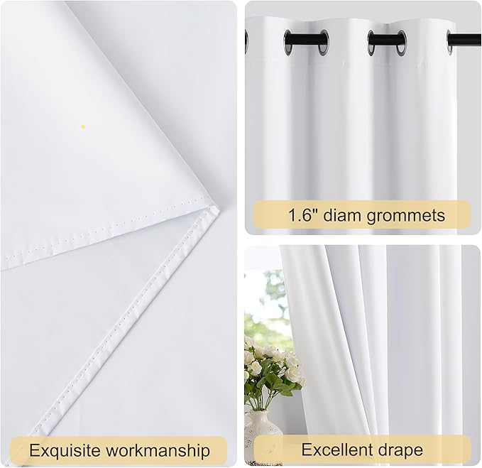NICETOWN 100% Blackout Window Curtain Panels 78 inch Length for Living Room, Set of 2, Snow White, 55 inches Wide, Thermal Insulated Drapes