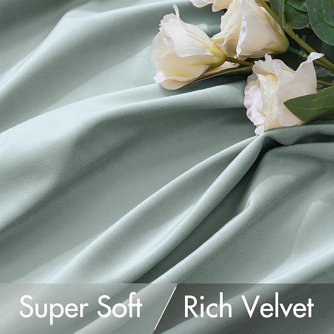 MIULEE Velvet Curtains 52x90 inches 2 Panels Misty Blue Blackout Curtains | - Image 4