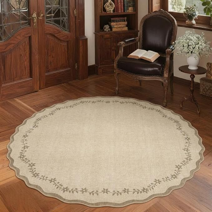 GarveeHome Round Area Rug 5ft Scalloped Washable Circle Rug - Image 2
