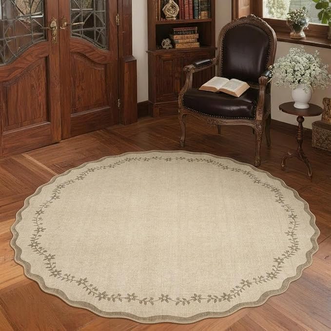 GarveeHome Round Rugs 6ft Scalloped Washable Circle Rug - Image 3