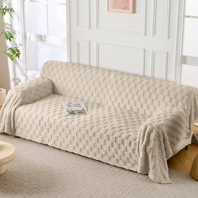 Fuzzy Couch Cover for Sectional Sofa, Non-Slip Caramel Sofa Cover for Dogs - Image 2