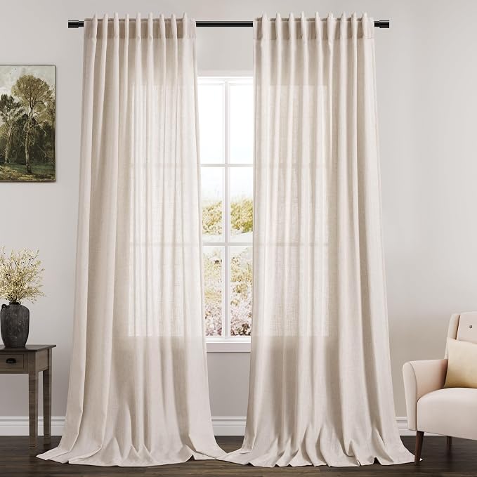 Beige Linen Back Tab Curtains 96 Inches Long by Nanspring