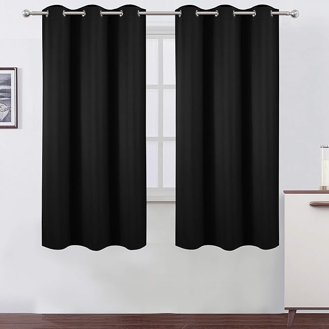 Black Thermal Blackout Curtains/38 x 63 Inch/Set of 2 Panels Room Darkening by Lemomo