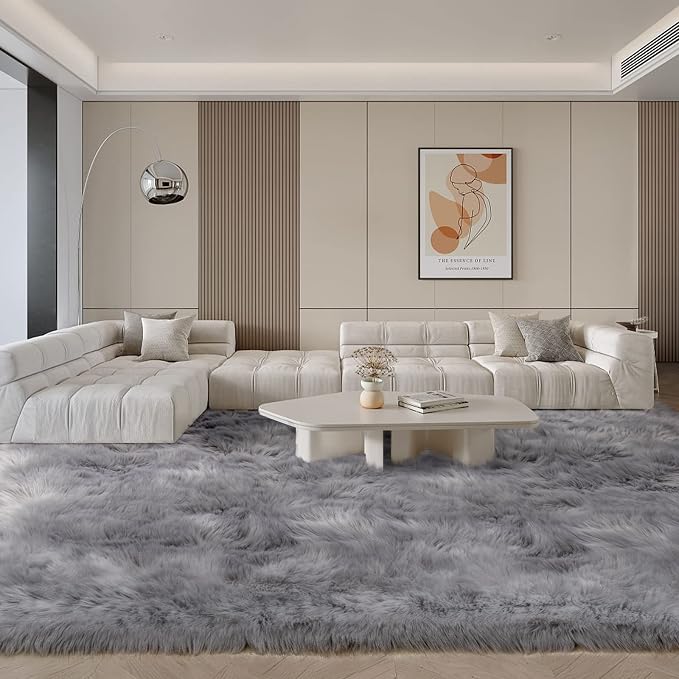 SERISSA 6x9 Fluffy Grey Faux Fur Area Rug - Image 7