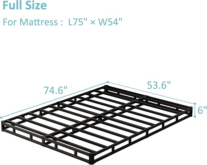 Full Size Box Spring Bed Base 6 Inch, Low Profile Metal Boxspring Full Size with Fabric Cover, 3000 Lbs Max Weight Capacity Mattress Foundation, Noise-Free, Easy Assembly