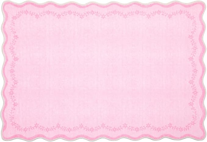 GarveeHome Scalloped Entryway Rug 2x3 Pink Washable Front Door Entry Rug | - Image 3