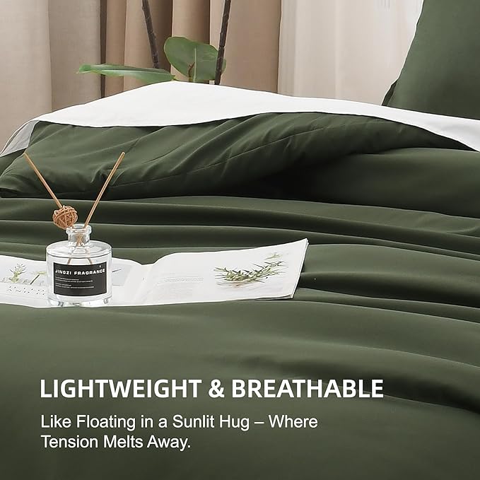 Litanika Dark Olive Green California King Comforter Set - 3 Pieces Cal King Lightweight Summer Soft Solid Bed Comforter, Oversized Fluffy Down Alternative Bedding Set (104x96In, 2 Pillowcases)