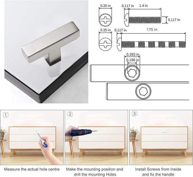 Cabinet Pulls Single Hole Cabinet Handles, 5 Pack Square Brushed Nickel Bar Cabinet Pulls Drawer Cabinet Knobs Cupboard Hardware Cabinet Handles, Stainless Steel Single Hole Cabinet Knobs