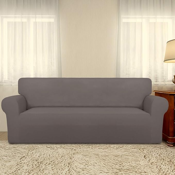PureFit Stretch Couch Covers for Sofa Large Sofa Slipcovers Taupe | 1-Piece - Image 2