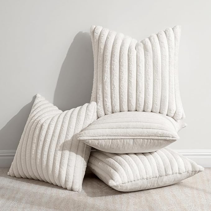 MIULEE Faux Fur Plush Decorative Throw Pillow Covers 20x20, Pure White | Set of - Image 4