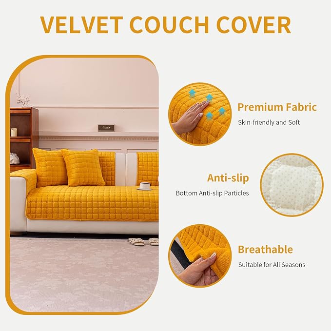Velvet Couch Cover, Plush Sectional Sofa Cover Washable, Anti Slip Sofa - Image 2