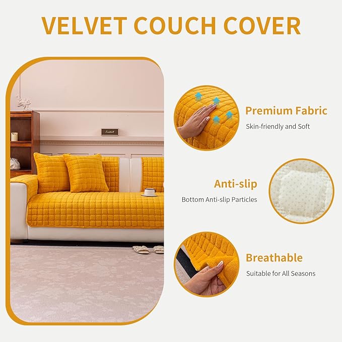 Velvet Couch Cover, Plush Sectional Sofa Cover Washable, Anti Slip Sofa - Image 2