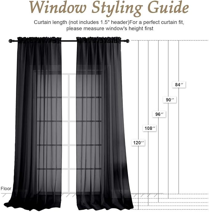 Black Bedroom Curtains 96 Length - Image 2