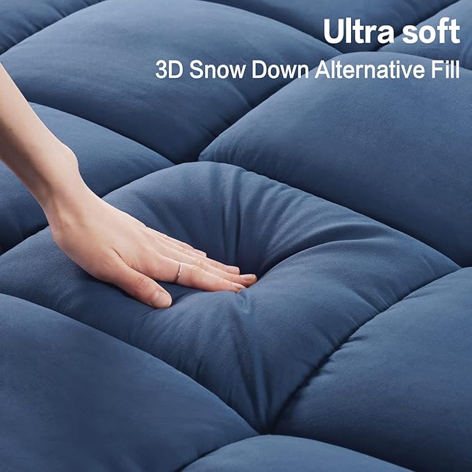 SOPAT Mattress Topper King Size Extra Thick Mattress Pad 8-21" Deep Pocket Soft Down Alternative Fill Mattress Protector Pillow Top Mattress Cover (78x80 Inches, Navy Blue)