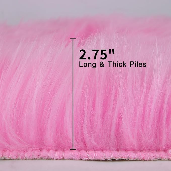 duduta Hot Pink Faux Fur Sheepskin Round Rug 4x4 ft, Fluffy Shag Circle Rug | - Image 2