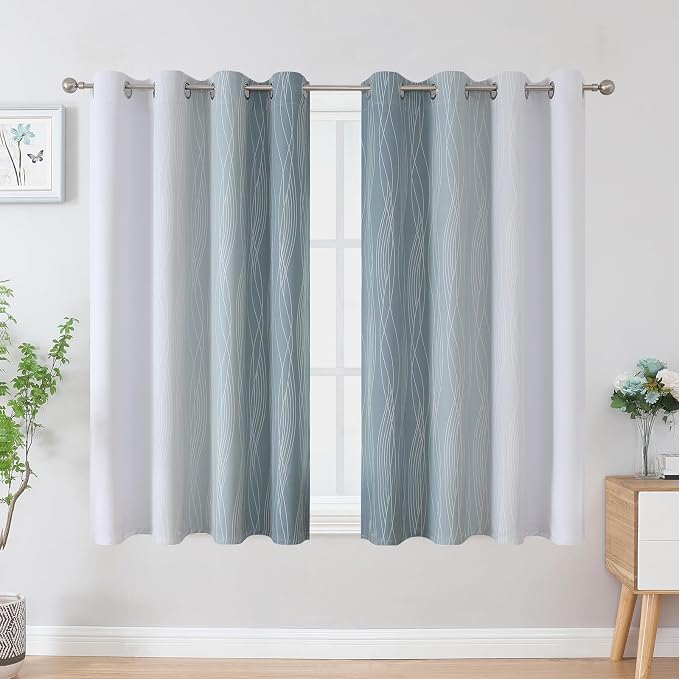 Stone Blue and Greyish White Blackout Curtains - Image 2